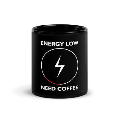 Mejora tu día con energía: taza negra brillante de café de bajo consumo: taza elegante y funcional para tu combustible diario.