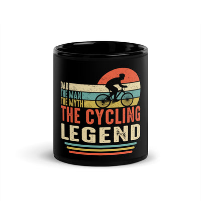 Celebre a papá: el hombre, el mito, la leyenda del ciclismo con nuestra taza negra brillante: regalo perfecto para los entusiastas del ciclismo.