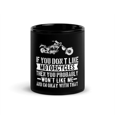 Unique Motorcycle Enthusiast Black Glossy Mug - Perfect Gift for Bikers and Motorbike Lovers.